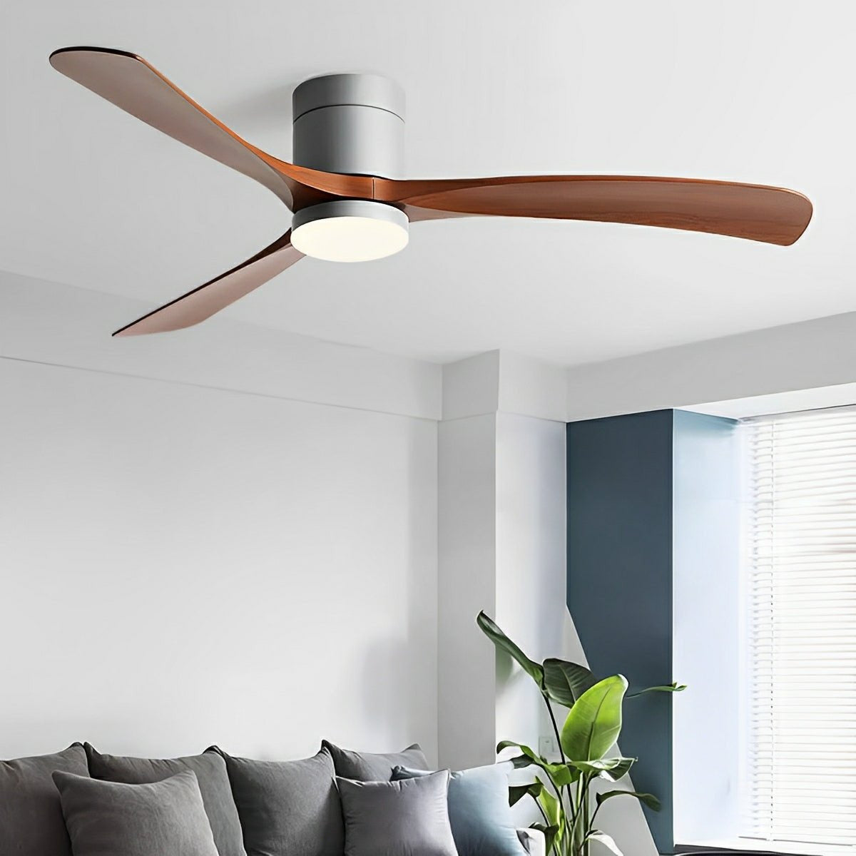 Minimalist Ceiling Fan Light with Wooden Blades 3