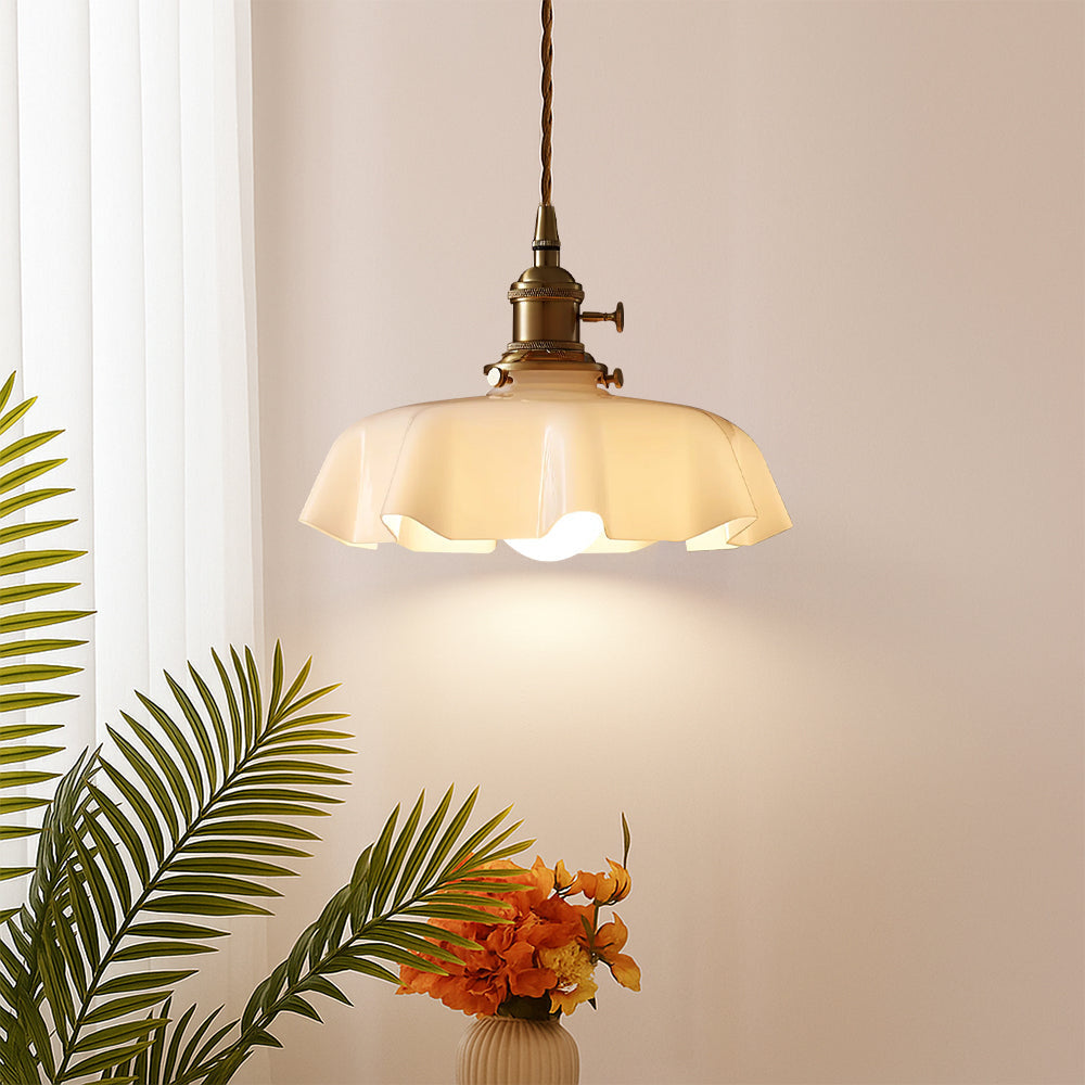 Cream Glass Pendant Light with Brass Fitting 4