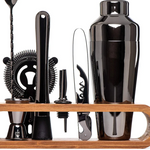 Stainless Steel Cocktail Shaker Set with Bamboo Stand 5