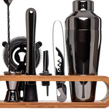 Stainless Steel Cocktail Shaker Set with Bamboo Stand 5