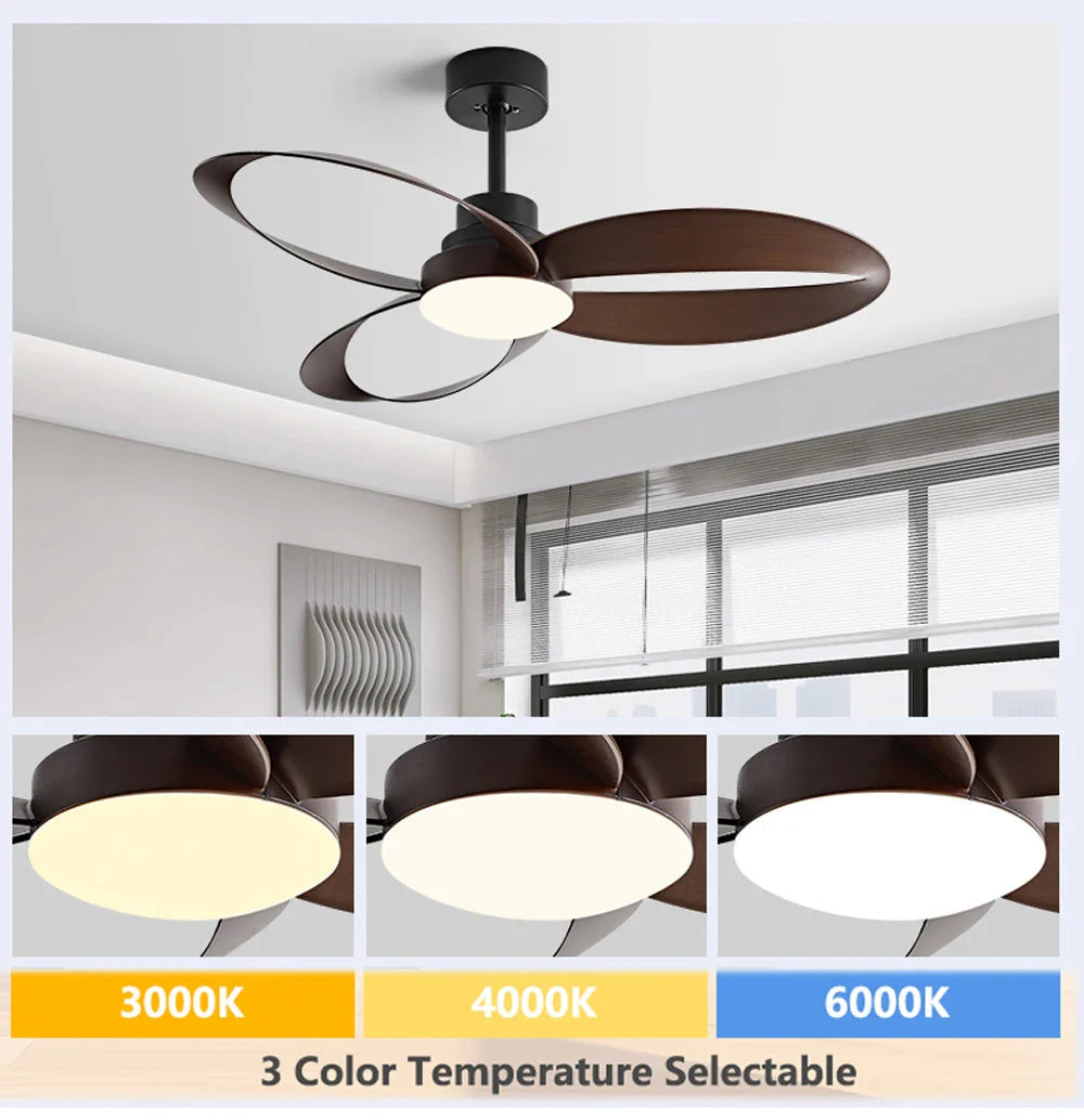 Modern Wooden Blade Ceiling Fan with Dimmable LED 6