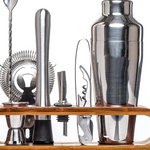 Stainless Steel Cocktail Shaker Set with Bamboo Stand 6