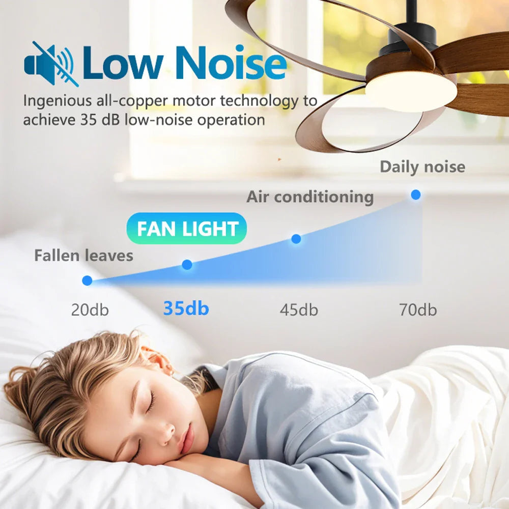 Modern Wooden Blade Ceiling Fan with Dimmable LED 7