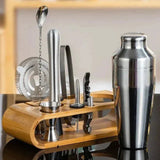 Stainless Steel Cocktail Shaker Set with Bamboo Stand 7