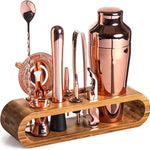Stainless Steel Cocktail Shaker Set with Bamboo Stand 8