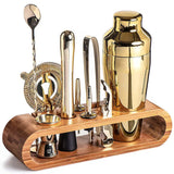 Stainless Steel Cocktail Shaker Set with Bamboo Stand 9