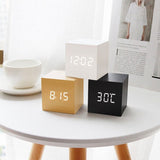 Klyra | Digital LED Alarm Clock Wooden Cube Design Modern Desk Clock with Smart Functions