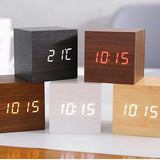Klyra | Digital LED Alarm Clock Wooden Cube Design Modern Desk Clock with Smart Functions