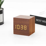 Klyra | Digital LED Alarm Clock Wooden Cube Design Modern Desk Clock with Smart Functions