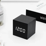 Klyra | Digital LED Alarm Clock Wooden Cube Design Modern Desk Clock with Smart Functions