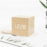 Klyra | Digital LED Alarm Clock Wooden Cube Design Modern Desk Clock with Smart Functions