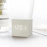 Klyra | Digital LED Alarm Clock Wooden Cube Design Modern Desk Clock with Smart Functions