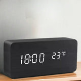 Darven | Wooden LED Alarm Clock with Temperature Display and Voice Control for Bedside Table and Desk
