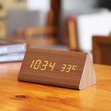 Darven | Wooden LED Alarm Clock with Temperature Display and Voice Control for Bedside Table and Desk