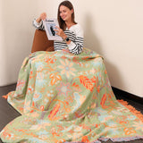 Talira | Boho Cotton Throw Blanket with Floral Pattern and Decorative Fringe Design