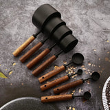 Ulo | 8-Piece Measuring Set with Solid Oak Handles and Engraved Graduations for Cooking and Baking