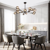Lumorae | 15 Light Linear Sputnik Chandelier in Black & Brass with Glass Globes