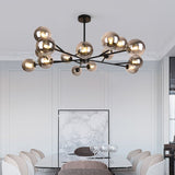 Lumorae | 15 Light Linear Sputnik Chandelier in Black & Brass with Glass Globes