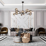Lumorae | 15 Light Linear Sputnik Chandelier in Black & Brass with Glass Globes