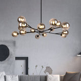 Lumorae | 15 Light Linear Sputnik Chandelier in Black & Brass with Glass Globes
