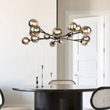 Lumorae | 15 Light Linear Sputnik Chandelier in Black & Brass with Glass Globes