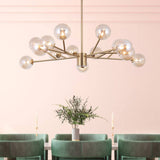 Lumorae | 15 Light Linear Sputnik Chandelier in Black & Brass with Glass Globes