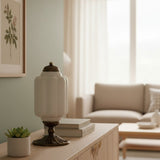Averellea | Vintage Milk Glass Table Light with Bronze Base for Warm Ambient Lighting