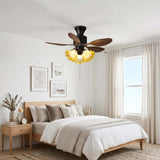 Auri | Ceiling Fan with Light and 6-Speed Motor in Black and Walnut with Floral Pattern