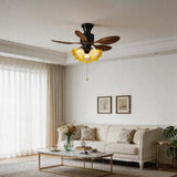 Auri | Ceiling Fan with Light and 6-Speed Motor in Black and Walnut with Floral Pattern