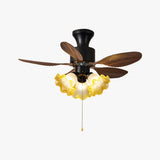 Auri | Ceiling Fan with Light and 6-Speed Motor in Black and Walnut with Floral Pattern