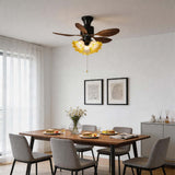 Auri | Ceiling Fan with Light and 6-Speed Motor in Black and Walnut with Floral Pattern