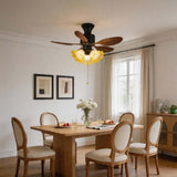 Auri | Ceiling Fan with Light and 6-Speed Motor in Black and Walnut with Floral Pattern