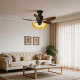 Auri | Ceiling Fan with Light and 6-Speed Motor in Black and Walnut with Floral Pattern