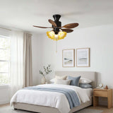 Auri | Ceiling Fan with Light and 6-Speed Motor in Black and Walnut with Floral Pattern