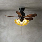 Auri | Ceiling Fan with Light and 6-Speed Motor in Black and Walnut with Floral Pattern
