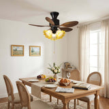 Auri | Ceiling Fan with Light and 6-Speed Motor in Black and Walnut with Floral Pattern